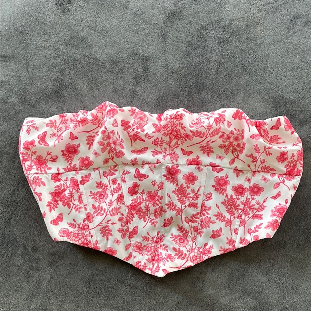 Princess Polly Red and White Floral Strapless Top